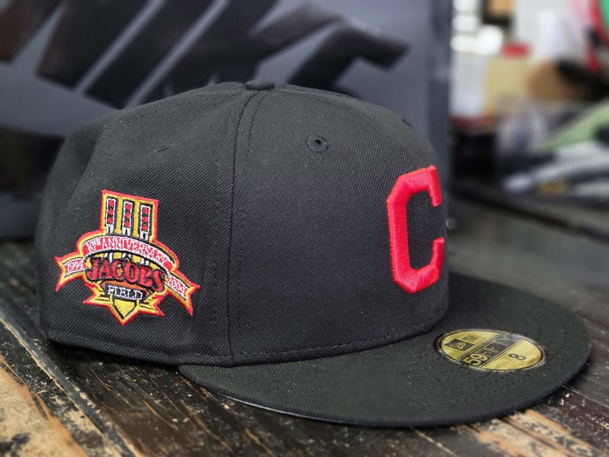 New Era 5950 Cleveland Indians Jacob Fields Black/Red Baseball Fitted Hat  Men 8 - SoldSneaker