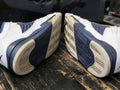 2015 Jordan Retro 5 White/Navy Blue/Gold Shoes 314339-135 PS Kid size 1