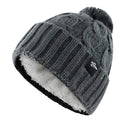 Fear0 NJ Extreme Warm Plush Wool Insulated Dark Gray Knit Cable Pom Pom Skullies Cap Winter Beanie Hat for Women/Girls (Gray Cuff)