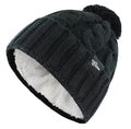 Fear0 NJ Extreme Warm Black Ribbed Plush Insulated Knit PomPom Beanie Hat for Women/Girls