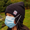 Fear0 Men/Women/Kid's Button Black Rib Fold Watch Cap Sport Winter Beanie Hat for Relief Pain of Wearing Face Mask (Black)