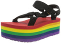 Teva Women's Flatform Universal Stripe Sandal, Black Rainbow, 8 - SoldSneaker