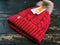 Timberland Fuzzy Pom-Pom Heavy Knit Red Plush Lined Warm Beanie Hat Women OS - SoldSneaker